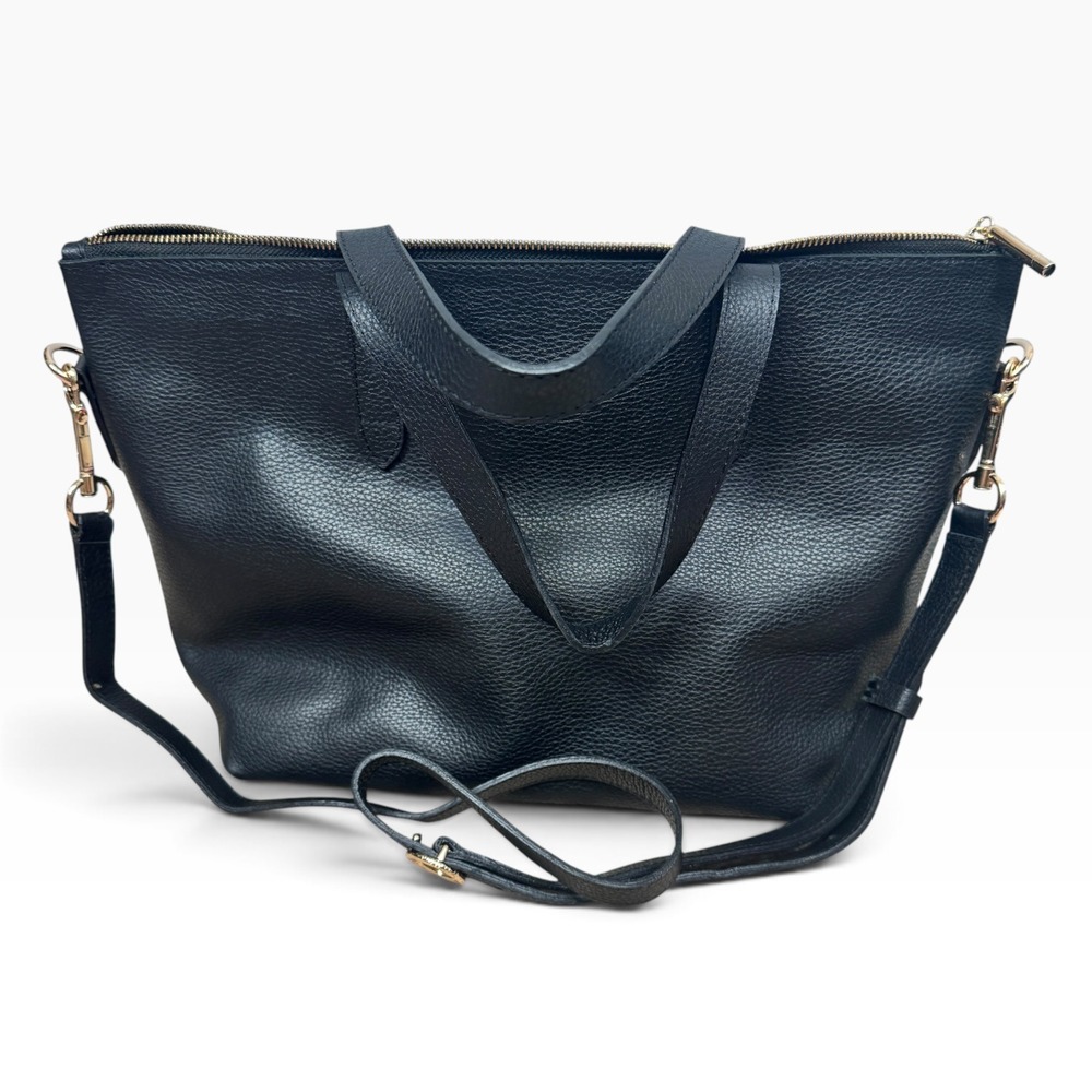 Cuyana Classic Zipper Tote Crossbody Stap and Organizer Black Pebbled Leather - Picture 8 of 13